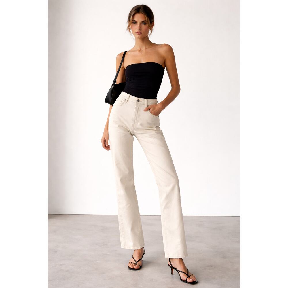 Helmut Lang Straight Leg Jeans Women 29 Cream Excellent Contrast Stitch Italy